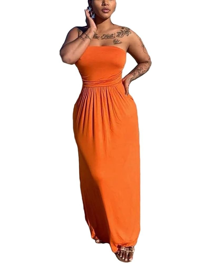 Womens Sexy Tube Top Long Dress Sleeveless Strapless Summer Casual Loose Maxi Dresses Dl8083-orange $19.94 Dresses