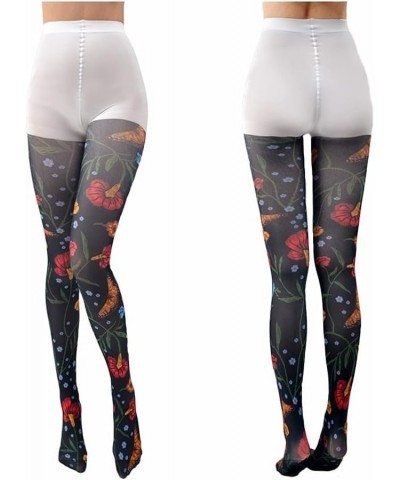 Women Tights, Sheer High Waist Pantyhose, Vintage Control Top Stockings, Siwa 3 Black Butterfly Floral $19.71 Socks