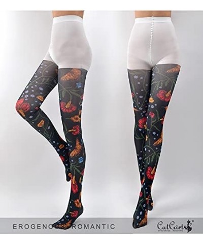 Women Tights, Sheer High Waist Pantyhose, Vintage Control Top Stockings, Siwa 3 Black Butterfly Floral $19.71 Socks