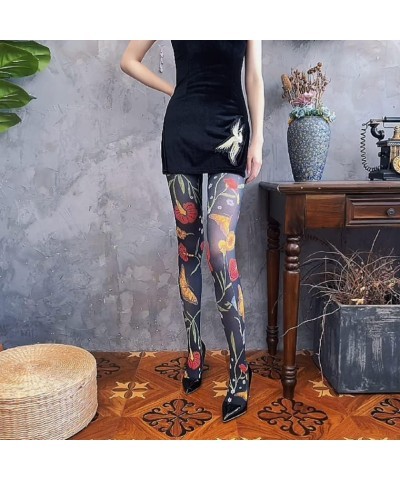 Women Tights, Sheer High Waist Pantyhose, Vintage Control Top Stockings, Siwa 3 Black Butterfly Floral $19.71 Socks