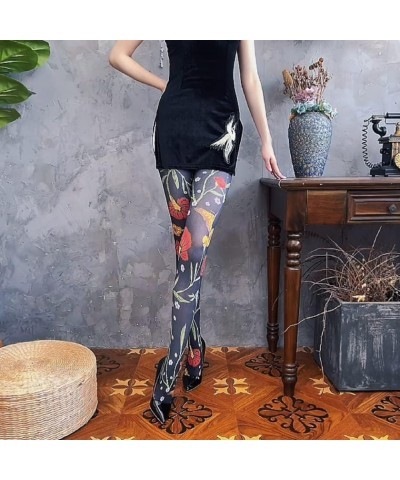 Women Tights, Sheer High Waist Pantyhose, Vintage Control Top Stockings, Siwa 3 Black Butterfly Floral $19.71 Socks