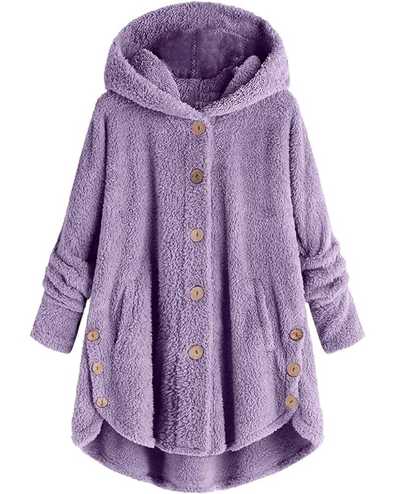 Winter Furry Jackets For Women Irregular Fuzzy Fleece Hooded Cardigan Coats Buttons Warm Hoodies Outerwear With Pocket Furry ...