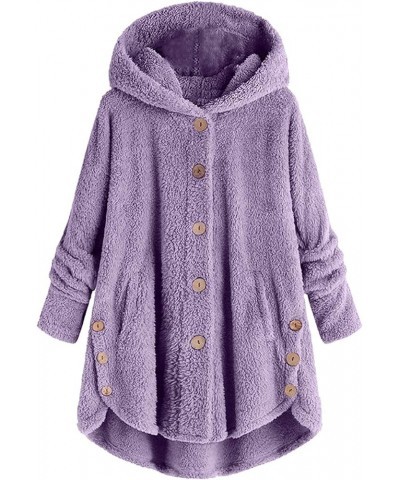 Winter Furry Jackets For Women Irregular Fuzzy Fleece Hooded Cardigan Coats Buttons Warm Hoodies Outerwear With Pocket Furry ...