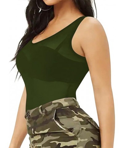 Womens Sheer Mesh Tank Tops, See Through Scoop Neck Blouses, Sleeveless Sexy Tops Blackish Green $10.39 Tanks