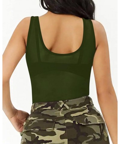 Womens Sheer Mesh Tank Tops, See Through Scoop Neck Blouses, Sleeveless Sexy Tops Blackish Green $10.39 Tanks