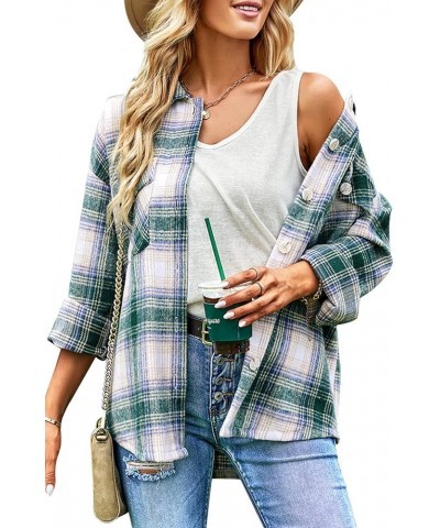 Womens Lapel Button Down Flannel Plaid Shirts Long Sleeve with Pocket Shacket Jacket Coats Boyfriend Tops Blouse Green $21.99...