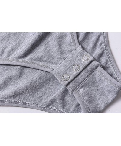 Women's Round Neck Short Sleeve T Shirts Basic Cotton Bodysuits Grey $14.57 T-Shirts