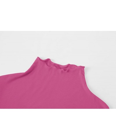 Lightweight Ruffle Mock Neck Tops Ribbed Lettuce Trim Soft Base Layer for Women Hot Pink $9.51 Underwear