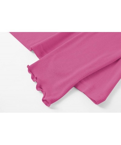 Lightweight Ruffle Mock Neck Tops Ribbed Lettuce Trim Soft Base Layer for Women Hot Pink $9.51 Underwear