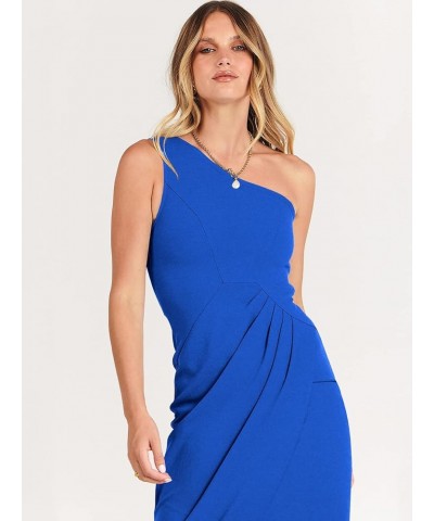 Women's 2024 One Shoulder Sleeveless Cocktail Dress Sexy High Slit Ruched Bodycon Wedding Guest Maxi Dresses Royal Blue $28.0...