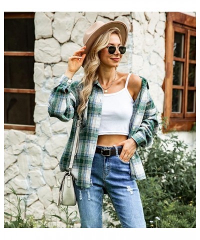 Womens Lapel Button Down Flannel Plaid Shirts Long Sleeve with Pocket Shacket Jacket Coats Boyfriend Tops Blouse Green $21.99...