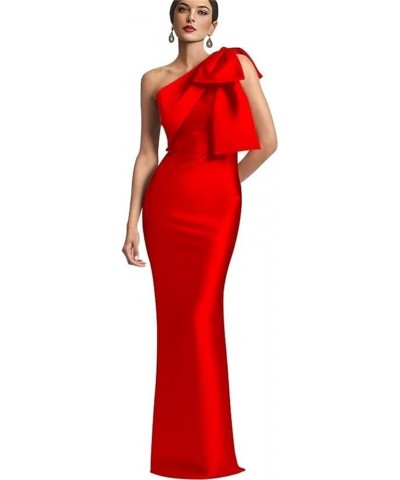 One Shoulder Prom Dresses with Bow Mermaid Satin Cocktail Dresses Long Bodycon Mother of The Bride Dress HGR18 Red $27.02 Dre...