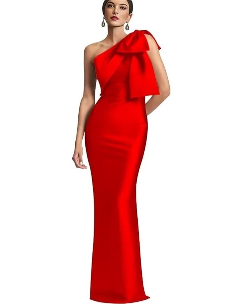 One Shoulder Prom Dresses with Bow Mermaid Satin Cocktail Dresses Long Bodycon Mother of The Bride Dress HGR18 Red $27.02 Dre...