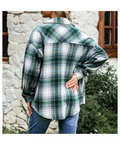 Womens Lapel Button Down Flannel Plaid Shirts Long Sleeve with Pocket Shacket Jacket Coats Boyfriend Tops Blouse Green $21.99...