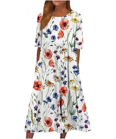 Women's Boho Floral Short Sleeve Midi Dress Summer Casual Loose Crewneck Swing Tshirt Dress with Pockets Boho 2 $15.01 Dresses