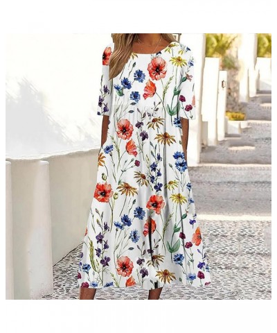 Women's Boho Floral Short Sleeve Midi Dress Summer Casual Loose Crewneck Swing Tshirt Dress with Pockets Boho 2 $15.01 Dresses