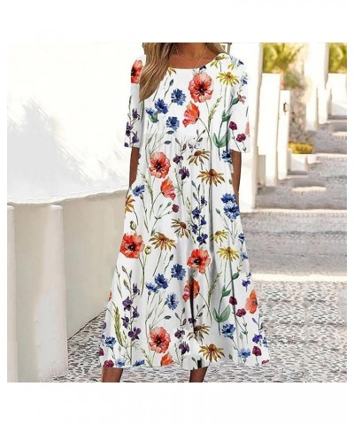 Women's Boho Floral Short Sleeve Midi Dress Summer Casual Loose Crewneck Swing Tshirt Dress with Pockets Boho 2 $15.01 Dresses