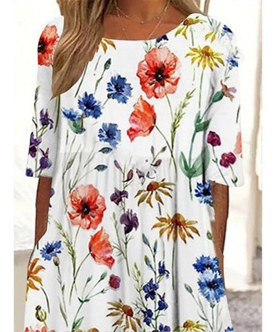 Women's Boho Floral Short Sleeve Midi Dress Summer Casual Loose Crewneck Swing Tshirt Dress with Pockets Boho 2 $15.01 Dresses