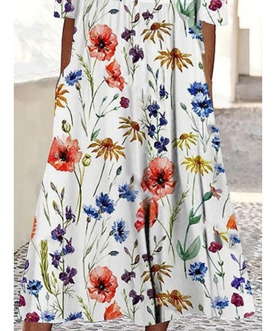 Women's Boho Floral Short Sleeve Midi Dress Summer Casual Loose Crewneck Swing Tshirt Dress with Pockets Boho 2 $15.01 Dresses