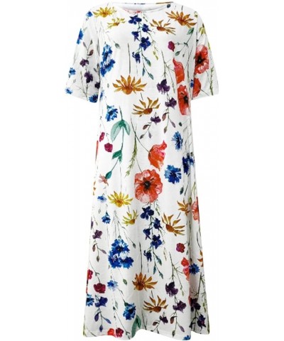 Women's Boho Floral Short Sleeve Midi Dress Summer Casual Loose Crewneck Swing Tshirt Dress with Pockets Boho 2 $15.01 Dresses