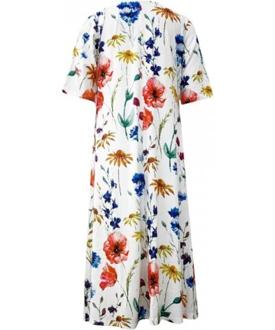 Women's Boho Floral Short Sleeve Midi Dress Summer Casual Loose Crewneck Swing Tshirt Dress with Pockets Boho 2 $15.01 Dresses