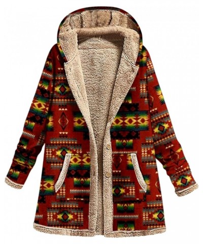 Sherpa Lined Coats for Women Aztec Ethnic Oversized Fleece Button Open Front Cardigan Jacket Western Fuzzy Outerwear Wine 4 $...