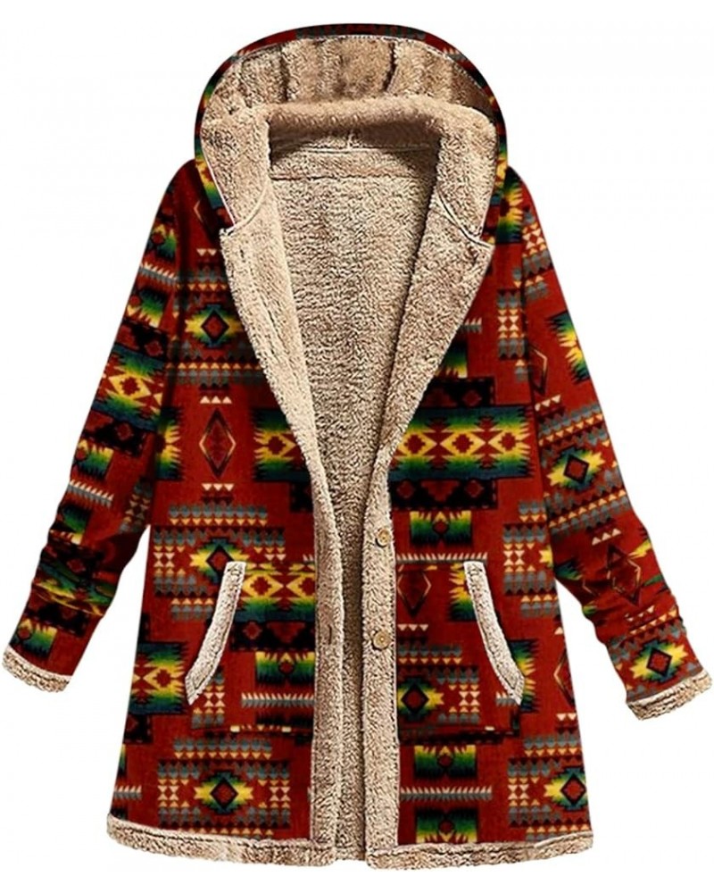 Sherpa Lined Coats for Women Aztec Ethnic Oversized Fleece Button Open Front Cardigan Jacket Western Fuzzy Outerwear Wine 4 $...