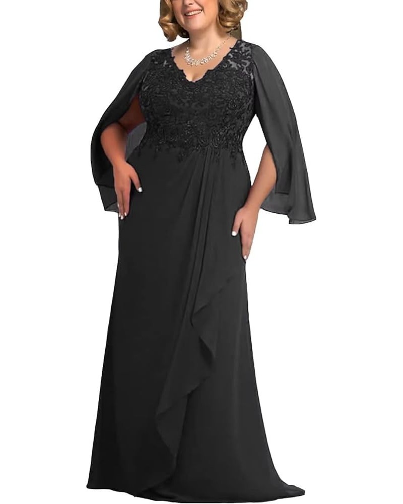 Plus Size Chiffon Mother of The Bride Dress for Wedding Guest Lace Appliques Formal Evening Dress LD0289 Black $23.10 Dresses