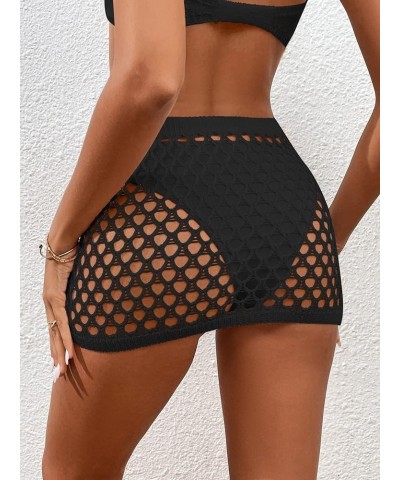 Women's Crochet Cover Up Skirt Mesh Bikini Coverups High Waisted Hollow Out Beach Mini Skirt Black $13.72 Swimsuits