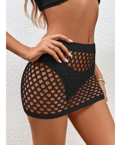 Women's Crochet Cover Up Skirt Mesh Bikini Coverups High Waisted Hollow Out Beach Mini Skirt Black $13.72 Swimsuits