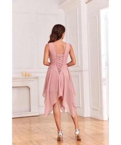 V Neck Chiffon Bridesmaid Dresses for Women Short A Line Pleated Formal Dress Wedding Guest Dress Dusty Blue $26.65 Dresses