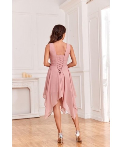 V Neck Chiffon Bridesmaid Dresses for Women Short A Line Pleated Formal Dress Wedding Guest Dress Dusty Blue $26.65 Dresses