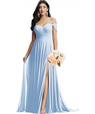 Off The Shoulder Bridesmaid Dresses for Wedding Ruched Chiffon Split Formal Evening Dress with Pockets Eucalyptus $30.24 Dresses