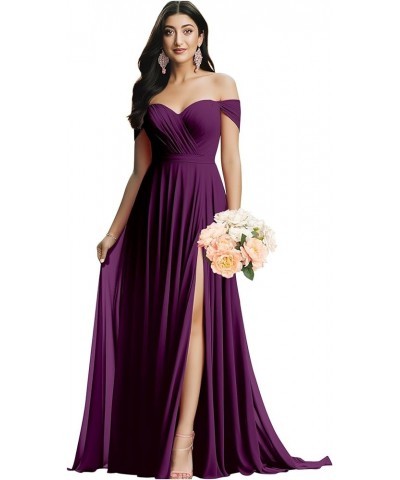 Off The Shoulder Bridesmaid Dresses for Wedding Ruched Chiffon Split Formal Evening Dress with Pockets Eucalyptus $30.24 Dresses