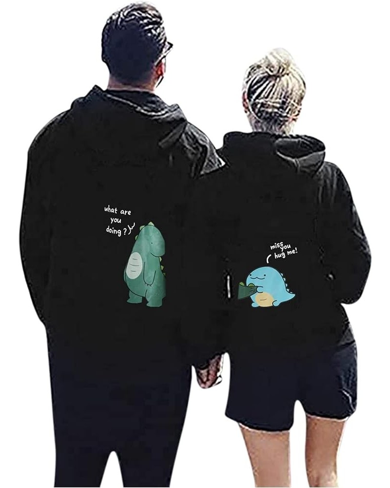 Couple Hoodie Lover Dinosaur Matching Couple Sweatshirt Valentine's Day Gift for Him & Her King Queen (f-White, S) Small A-bl...