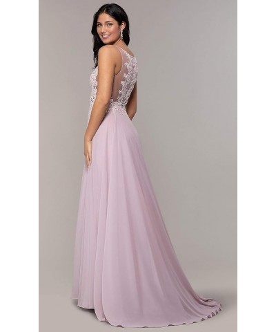 Women's V Neck Lace Appliqued Prom Dresses A-line High Slit Formal Evening Party Gowns Blush $34.00 Dresses