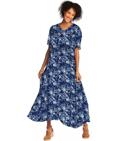 Women's Plus Size Short-Sleeve Crinkle Dress Navy Painterly Bouquet $18.92 Dresses