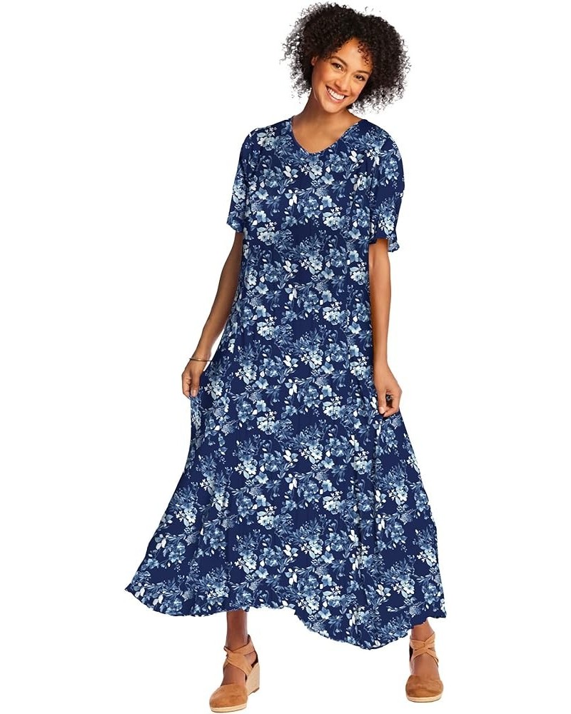 Women's Plus Size Short-Sleeve Crinkle Dress Navy Painterly Bouquet $18.92 Dresses