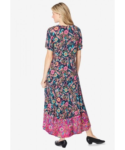 Women's Plus Size Short-Sleeve Crinkle Dress Navy Painterly Bouquet $18.92 Dresses