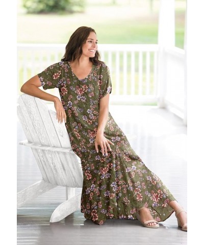 Women's Plus Size Short-Sleeve Crinkle Dress Navy Painterly Bouquet $18.92 Dresses