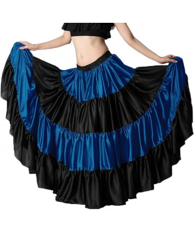 Women's Satin 25 Yard 4 Tiered Gypsy Halloween Belly Dance Skirt One Size: 36" Red & Black Teal Blue & Black $19.79 Skirts