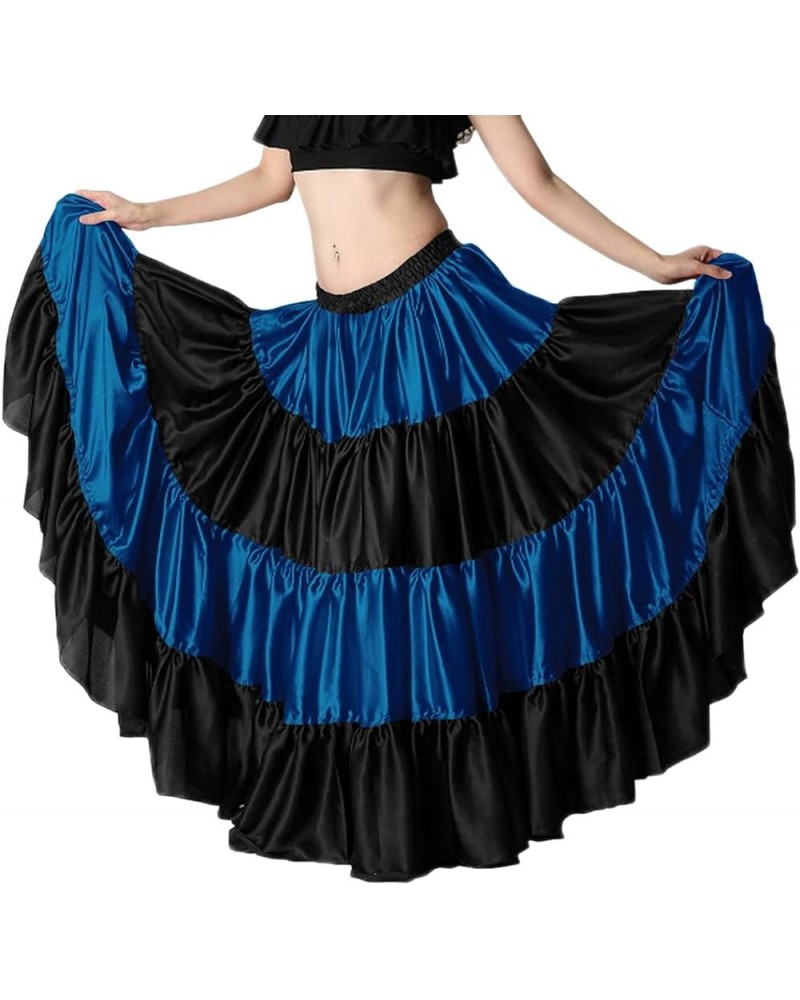 Women's Satin 25 Yard 4 Tiered Gypsy Halloween Belly Dance Skirt One Size: 36" Red & Black Teal Blue & Black $19.79 Skirts