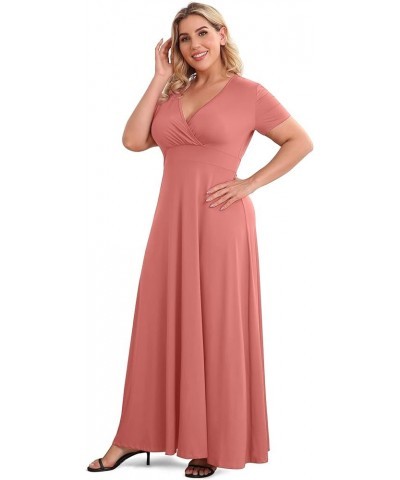 Women's Solid V-Neck Short Sleeve Plus Size Evening Party Maxi Dress Seaweed Pink $17.63 Dresses