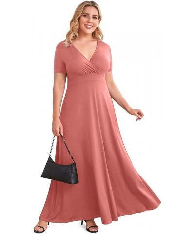 Women's Solid V-Neck Short Sleeve Plus Size Evening Party Maxi Dress Seaweed Pink $17.63 Dresses