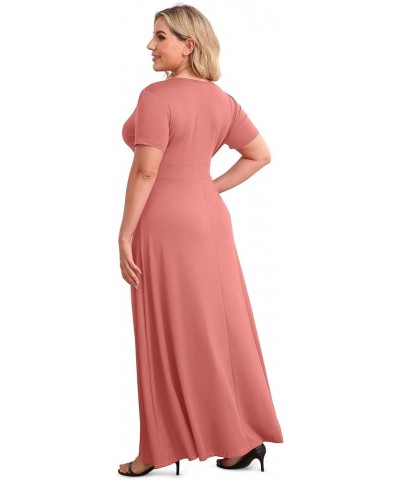 Women's Solid V-Neck Short Sleeve Plus Size Evening Party Maxi Dress Seaweed Pink $17.63 Dresses