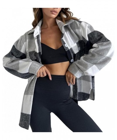 Plaid Shacket Jacket Women With Pockets,Flannel Shacket Women Plus Size,Long Sleeve Button Up Shirt Grey 2 $10.88 Blouses