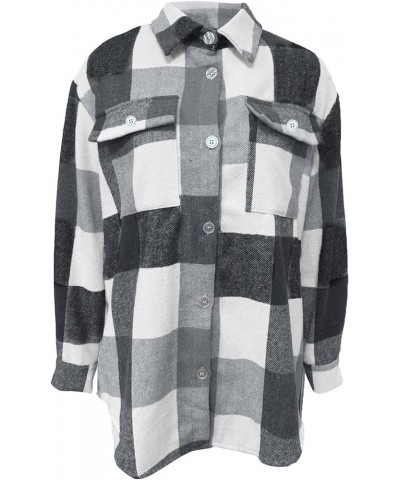 Plaid Shacket Jacket Women With Pockets,Flannel Shacket Women Plus Size,Long Sleeve Button Up Shirt Grey 2 $10.88 Blouses