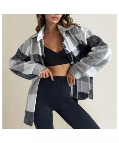 Plaid Shacket Jacket Women With Pockets,Flannel Shacket Women Plus Size,Long Sleeve Button Up Shirt Grey 2 $10.88 Blouses