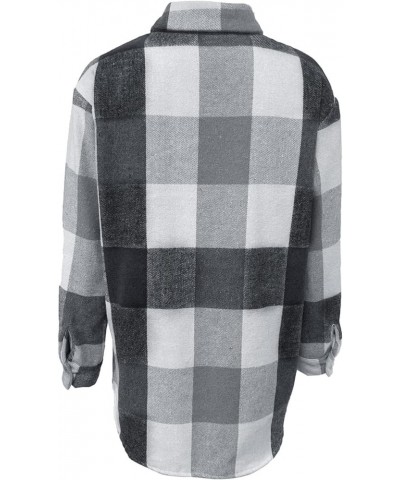 Plaid Shacket Jacket Women With Pockets,Flannel Shacket Women Plus Size,Long Sleeve Button Up Shirt Grey 2 $10.88 Blouses