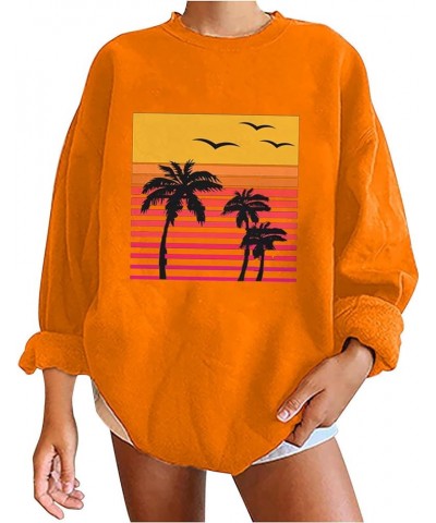 Women Oversized Tropical Palm Trees Graphic Sweatshirts Beach Vintage Style Fashion Long Sleeve Crewneck Pullovers Print-01-o...